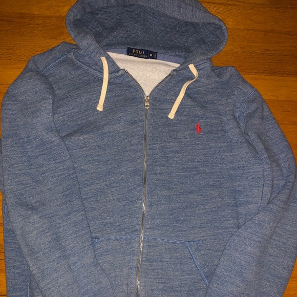 Blue Polo Zip up Hooded Sweatshirt - Picture 1 of 2